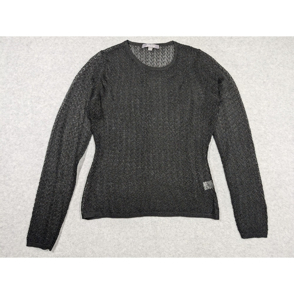 Lela Rose‎ Women Top Small Open Knit Crewneck Metallic Long Sleeve Pullover